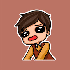 Sticker template with cartoon boy character isolated illustration