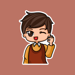 Sticker template with cartoon boy character isolated illustration