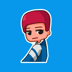 Sticker template with cartoon boy character isolated illustration