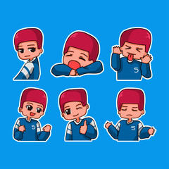 Sticker template with cartoon boy character isolated illustration