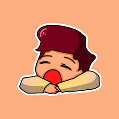 Sticker template with cartoon boy character isolated illustration