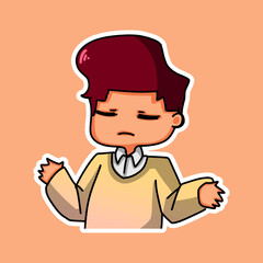 Sticker template with cartoon boy character isolated illustration