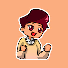 Sticker template with cartoon boy character isolated illustration