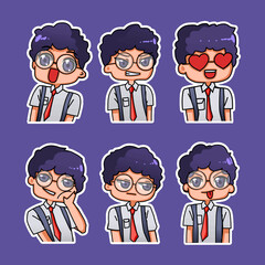 Sticker template with cartoon boy character isolated illustration