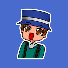 Sticker template with cartoon boy character isolated illustration