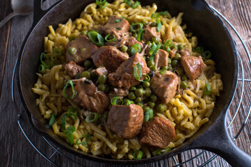 Rustic meat dish with pasta