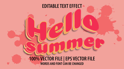 Editable text effect modern 3d hello summer and minimal font style