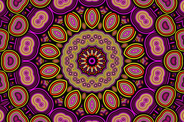 Fractal abstract background with an unusual abstract flower in the center and a fractal ornament in the form of spirals in a circle