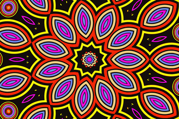 Fractal abstract background with an unusual abstract flower in the center and a fractal ornament in the form of spirals in a circle