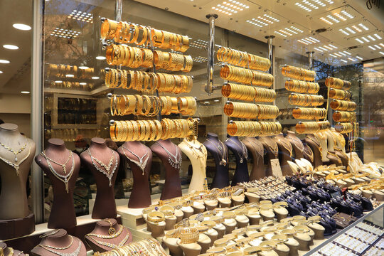 Showcase With Gold Jewelry In Ankara, Turkey