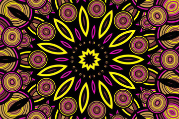 Fractal abstract background with an unusual abstract flower in the center and a fractal ornament in the form of spirals in a circle