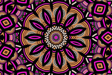 Beautiful fractal abstract mandala with a circular multi-colored pattern and a beautiful flower in the center