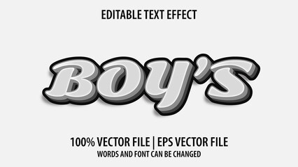 Editable text effect modern 3d BOY'S and minimal font style