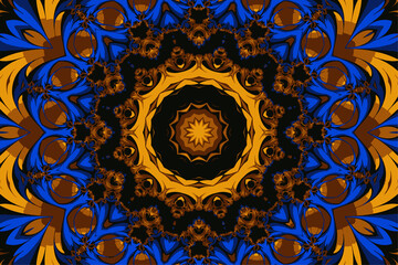 Fractal abstract mandala with a circular ornament in the form of spirals and a beautiful abstract flower in the center