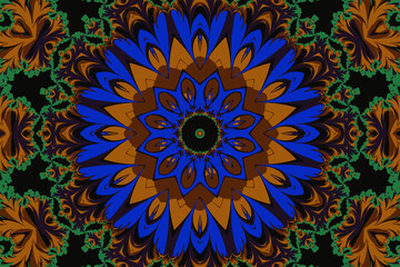 Fractal abstract mandala with a circular ornament in the form of spirals and a beautiful abstract flower in the center