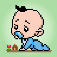 Pixels baby boy is playing.Vector Illustration of  Cute Baby is crawling.