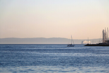 Sailing boat and beautiful Adriatic sea landscape in Croatia.