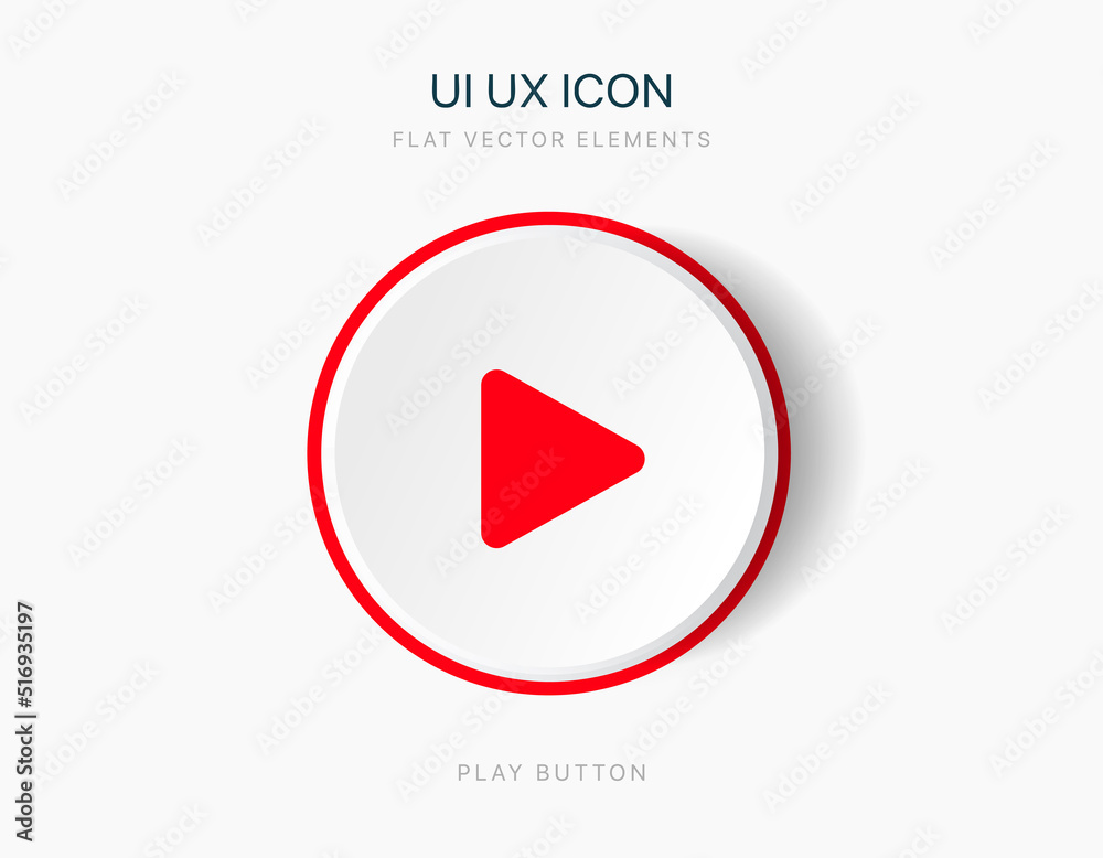 Leinwandbilder flat style red play button icon. start sign. play music or sound vector element for ui ux, website, 