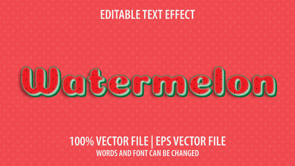 Editable text effect modern 3d watermelon and minimal font style