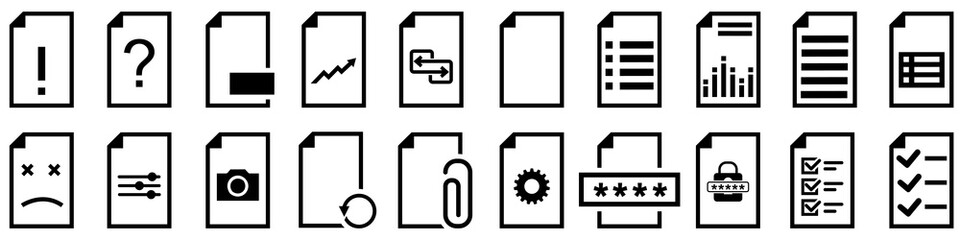 File type glyph icon vector set. Doc format filled illustration symbol collection. Document information solid sign or logo.