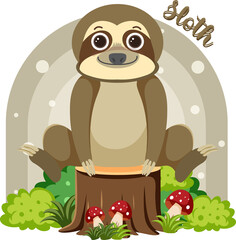 Cute sloth in cartoon flat style
