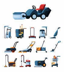 Vacuum cleaners. industrial electronic gadgets for cleaning service. Vector pictures of vacuum cleaners © alex_cardo