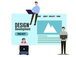 Webサイト構築 webサイト チーム ページ エンジニアと働く人々 ベクターイラスト