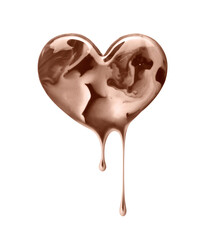 Chocolate candy with milk in the shape of heart on a white background
