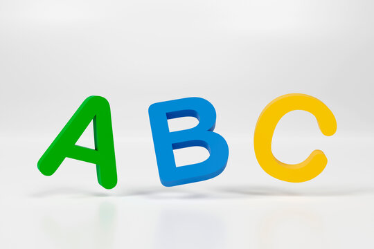 3d abc letters isolated over white background with reflection. 3d illustration