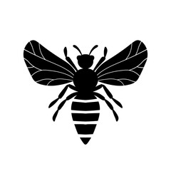 Cartoon cute bee mascot. Bee flies. Small wasp. Outline black logo element. Vector insect icon. Template design for invitation, cards, wallpaper, kindergarten. Doodle style.