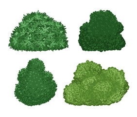 Set of green bushes vector, green landscape elements