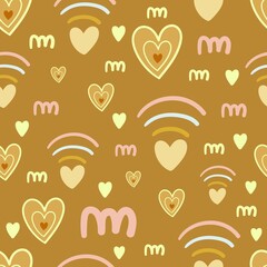 Cute doodle heart pastel pattern seamless