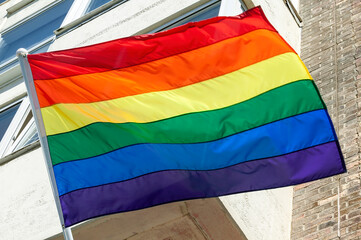 Pride flag the rainbow sign and symbol of  homosexual gay lesbian bisexual and transgender people commonly known as the LGTB community, stock photo image