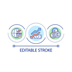 Currency exchange loop concept icon. Weak and strong currency. Banknotes value. Inflation abstract idea thin line illustration. Isolated outline drawing. Editable stroke. Arial font used