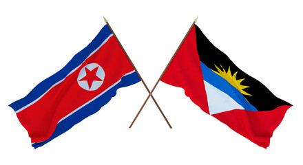 Background for designers, illustrators. National Independence Day. Flags North Korea and Barbuda