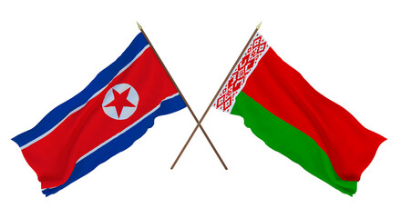Background for designers, illustrators. National Independence Day. Flags North Korea and Belarus