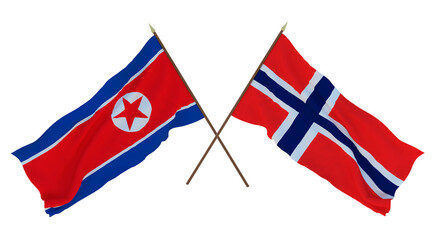 Background for designers, illustrators. National Independence Day. Flags North Korea and Bouvet island