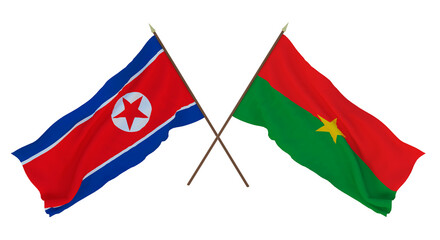 Background for designers, illustrators. National Independence Day. Flags North Korea and Burkina Faso