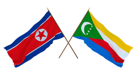 Background for designers, illustrators. National Independence Day. Flags North Korea and Comoros