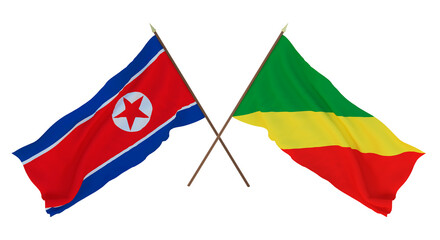 Background for designers, illustrators. National Independence Day. Flags North Korea and Congo Brazzaville