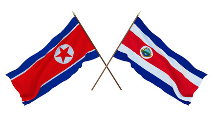 Fototapeta premium Background for designers, illustrators. National Independence Day. Flags North Korea and Costa Rica