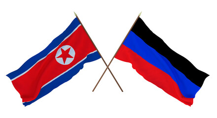 Background for designers, illustrators. National Independence Day. Flags North Korea and Donetsk People's Republic