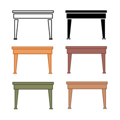 Vector set of wooden table signs isolated on a white background. Simple icons for wooden table, furniture, furnishings, living room and home decor. 