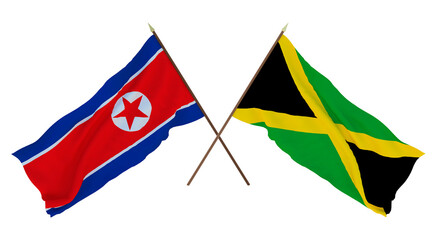 Background for designers, illustrators. National Independence Day. Flags North Korea and Jamaica