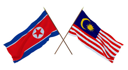 Background for designers, illustrators. National Independence Day. Flags North Korea and Malaysia