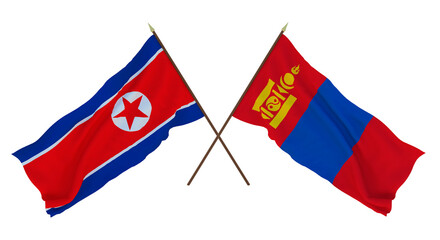 Background for designers, illustrators. National Independence Day. Flags North Korea and Mongolia