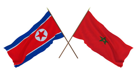 Fototapeta na wymiar Background for designers, illustrators. National Independence Day. Flags North Korea and Morocco
