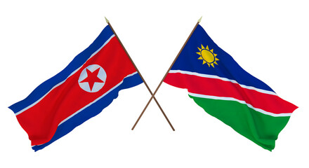 Background for designers, illustrators. National Independence Day. Flags North Korea and Namibia