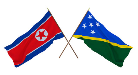 Background for designers, illustrators. National Independence Day. Flags North Korea and Solomon islands