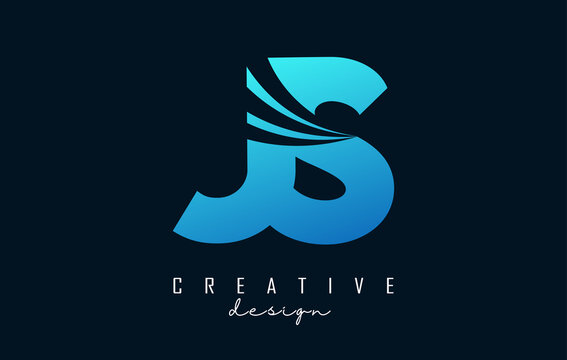 Creative blue letters JS j s logo with leading lines and road concept design. Letters with geometric design.